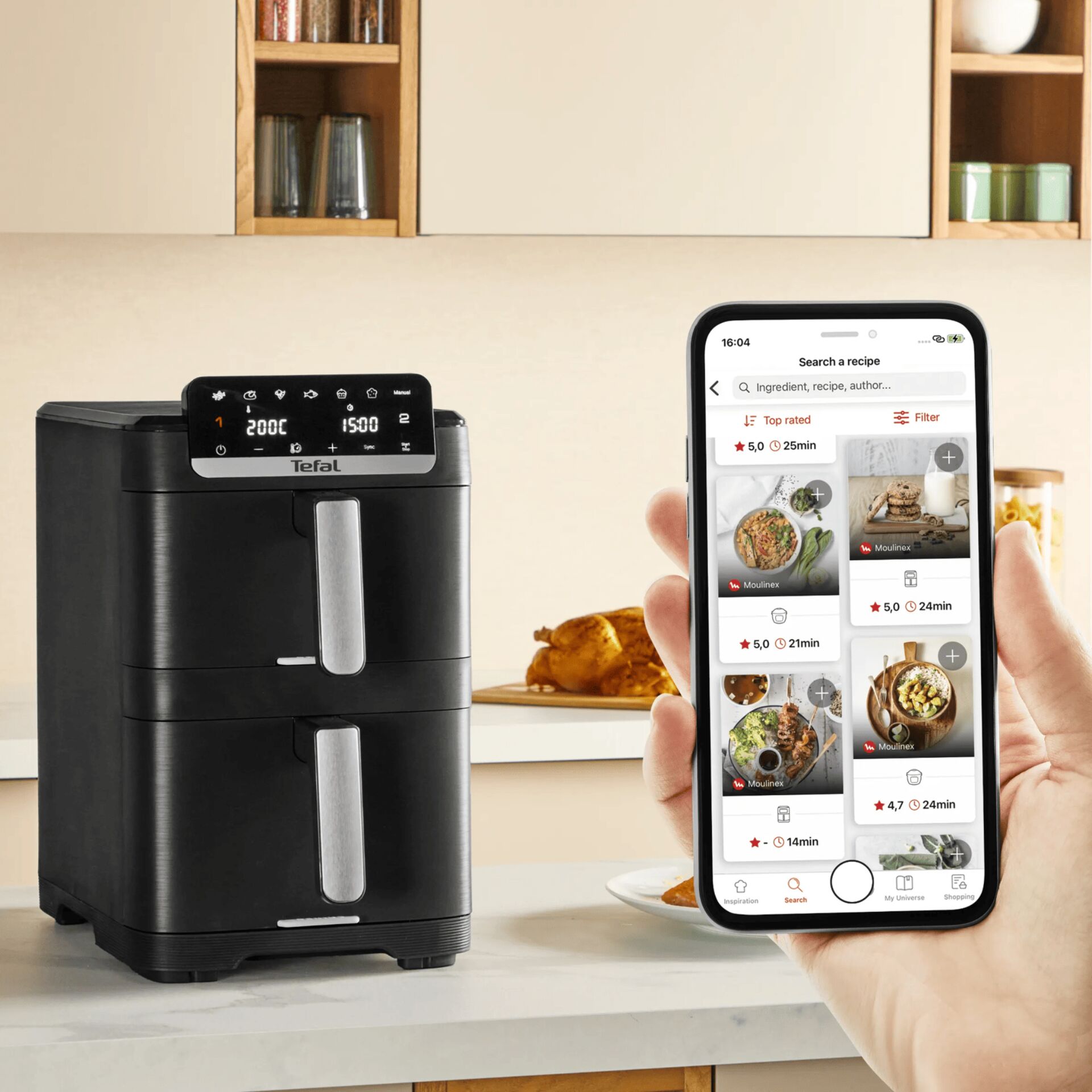 Airfryer, Digitale Anzeige, Schwarzes Gerät, Küche, Kompakte Bauweise