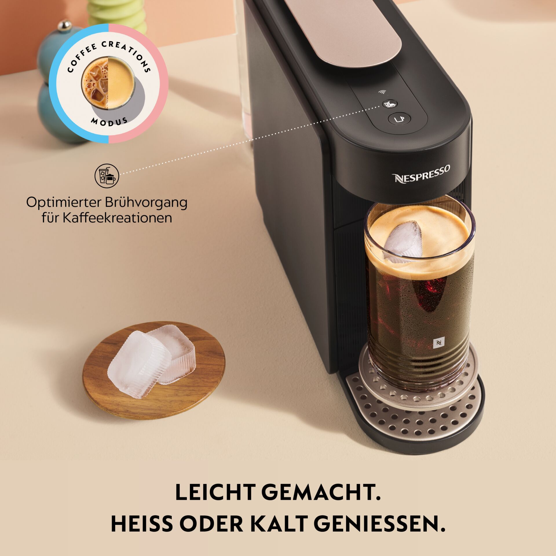 Kaffeemaschine, Nespresso, Kaffeezubereitung, Glasbecher, Brühvorgang