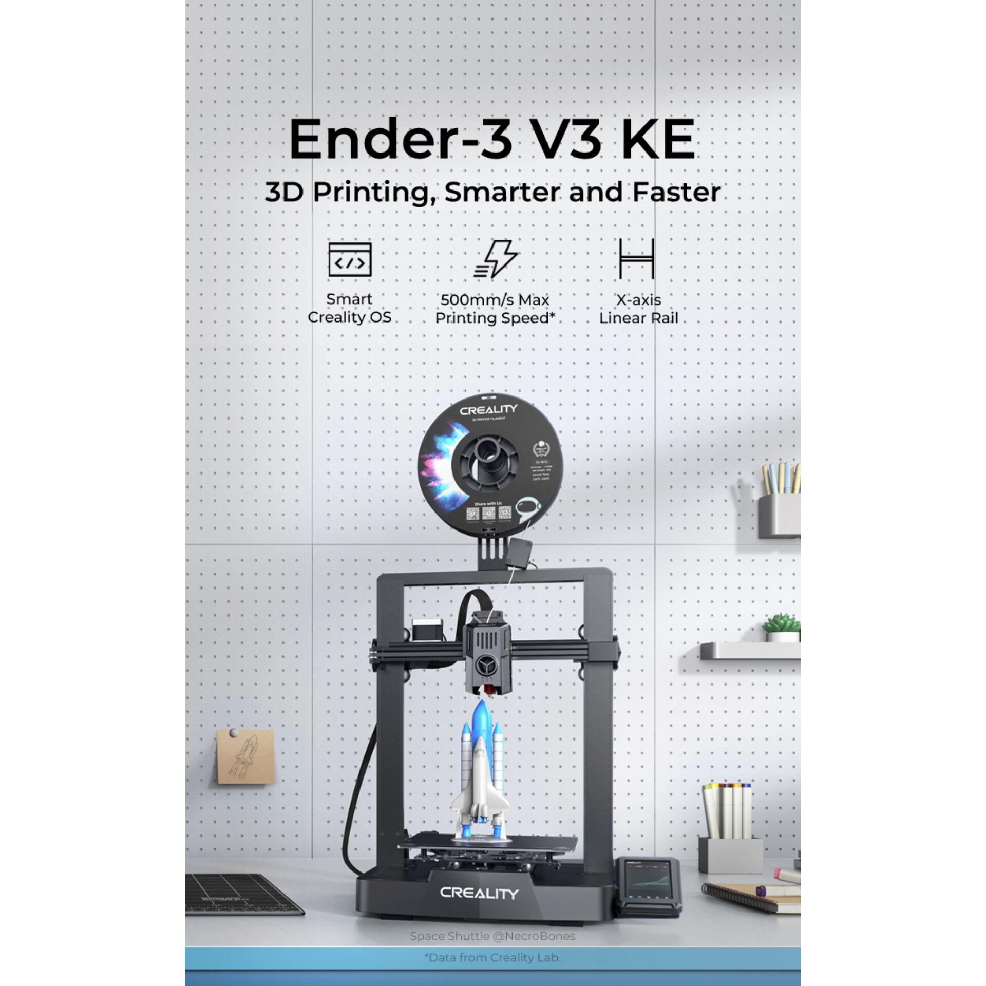3D-Drucker, Ender-3, Space Shuttle Modell, Filament-Spule, X-Achse