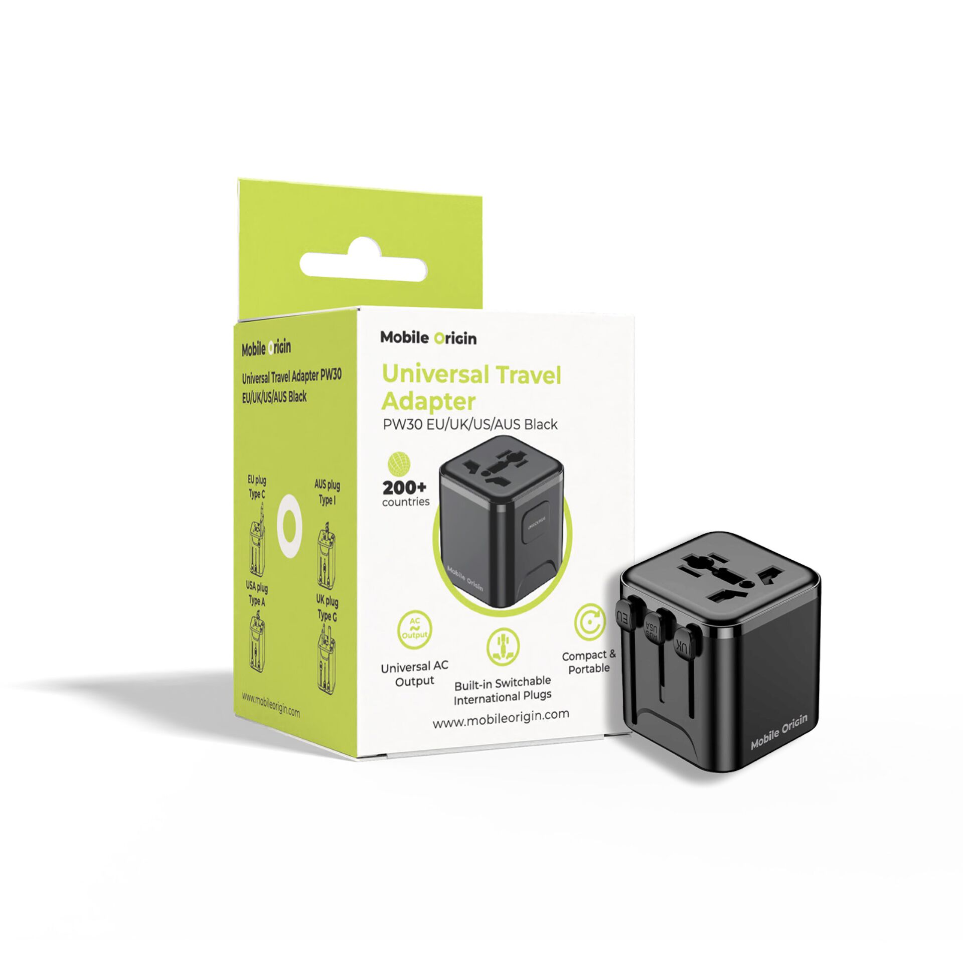 Mobile Origin Travel Adapter  PW30 EU/UK/US/AUS, black