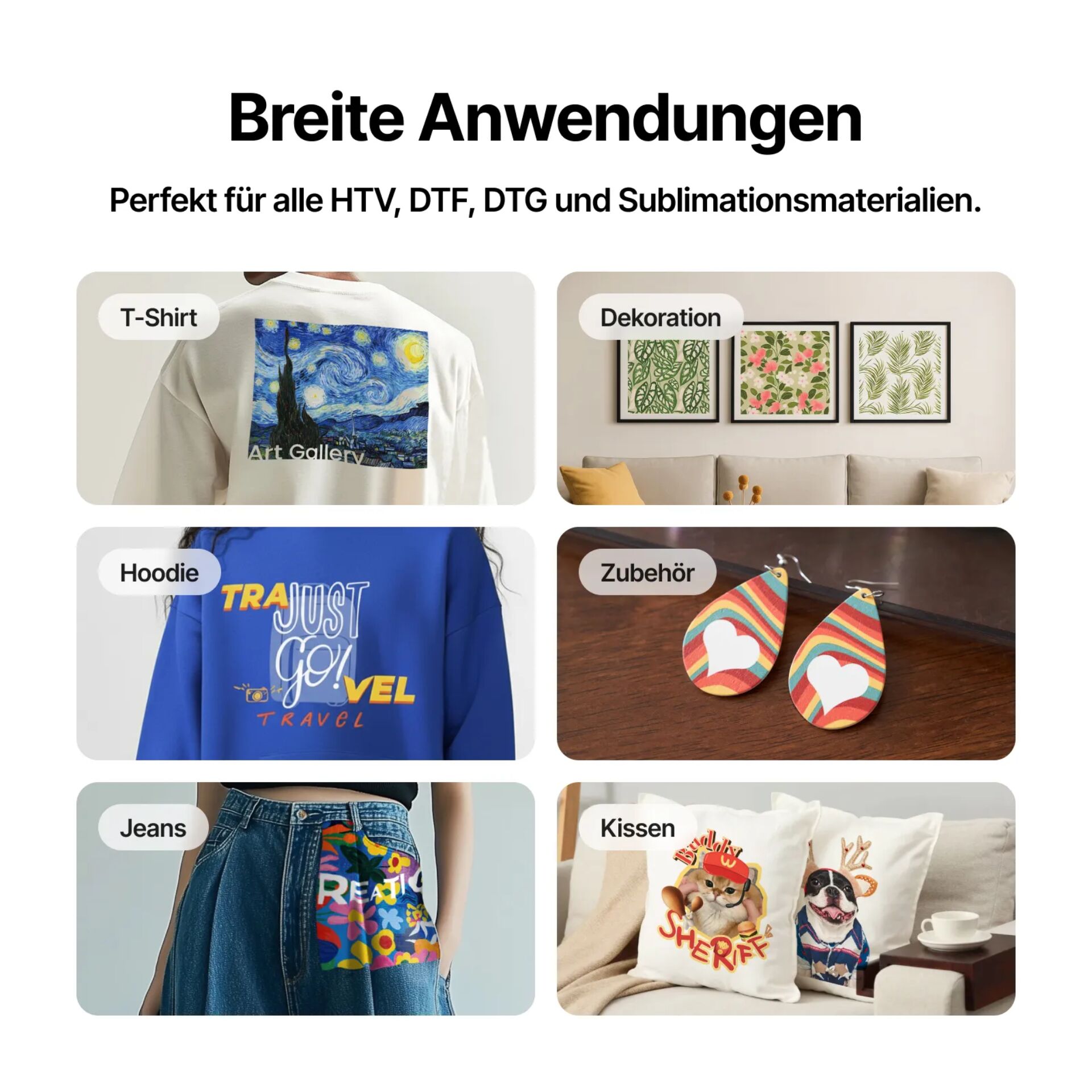 T-Shirt, Hoodie, Jeans, Kissen, Zubehör