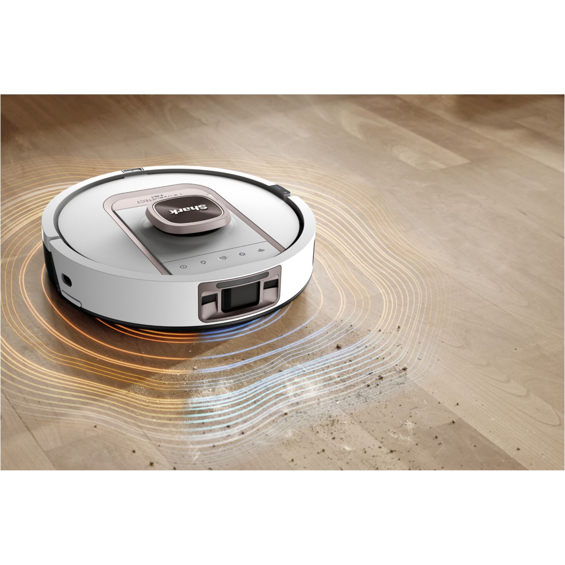 Roboterstaubsauger, Saugroboter, Rhythmuslinien, Weiße Farbe, Ladekontakt