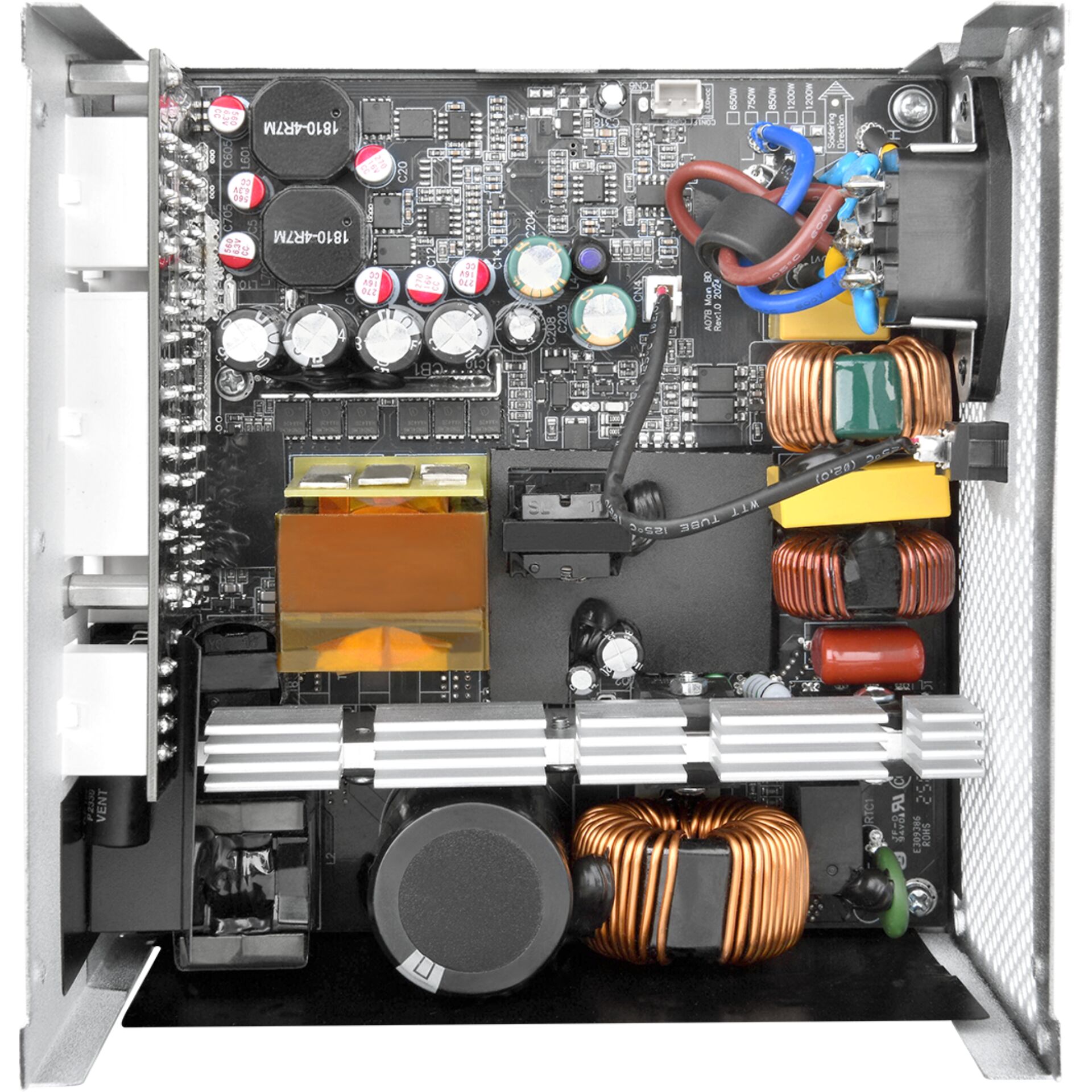 Netzteil, Lüfter, Induktionsspule, Kühlkörper, Mainboard