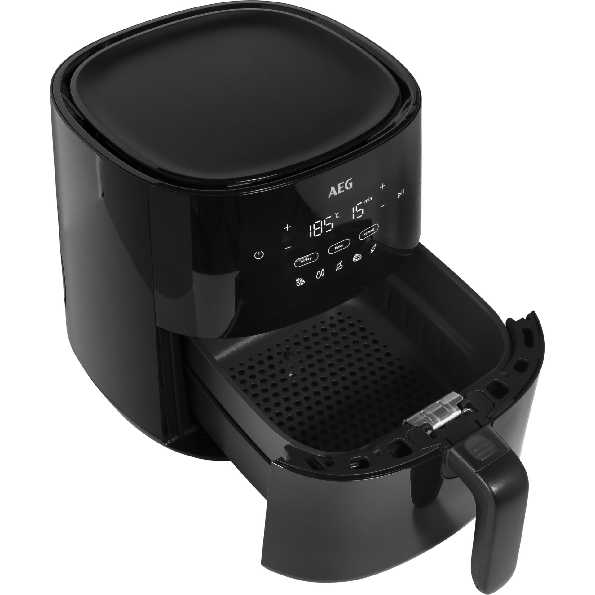 Heißluftfritteuse, Fritteuse, digitales Display, Antihaftkorb, Schwarz