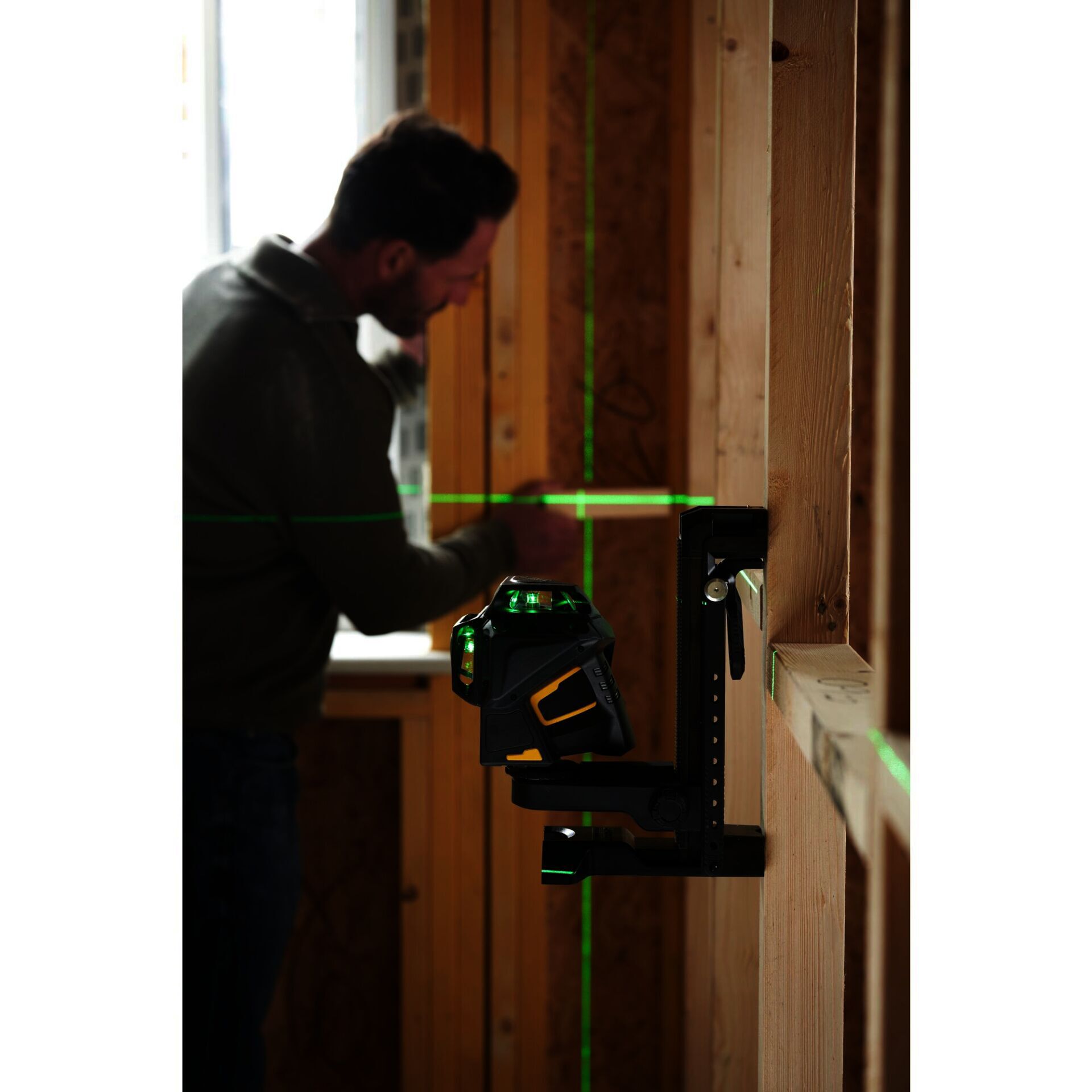 laser, nivell, baustelle, grünes laserstrahl, messwerkzeug