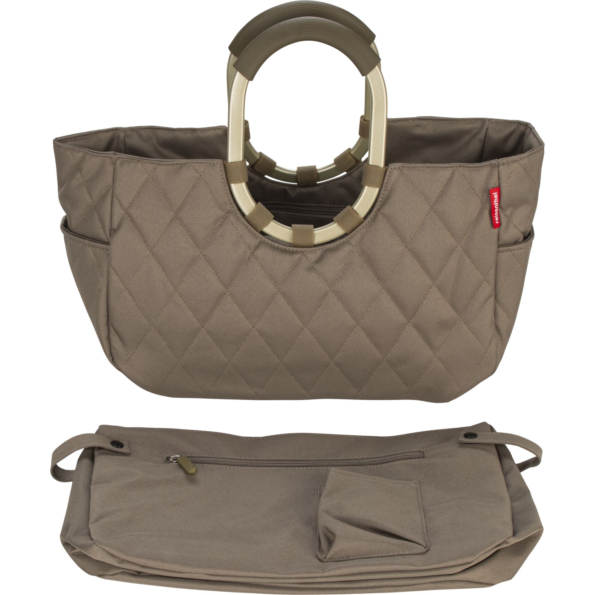 Tasche, gesteppt, braun, Metallgriffe, Reißverschlussfach