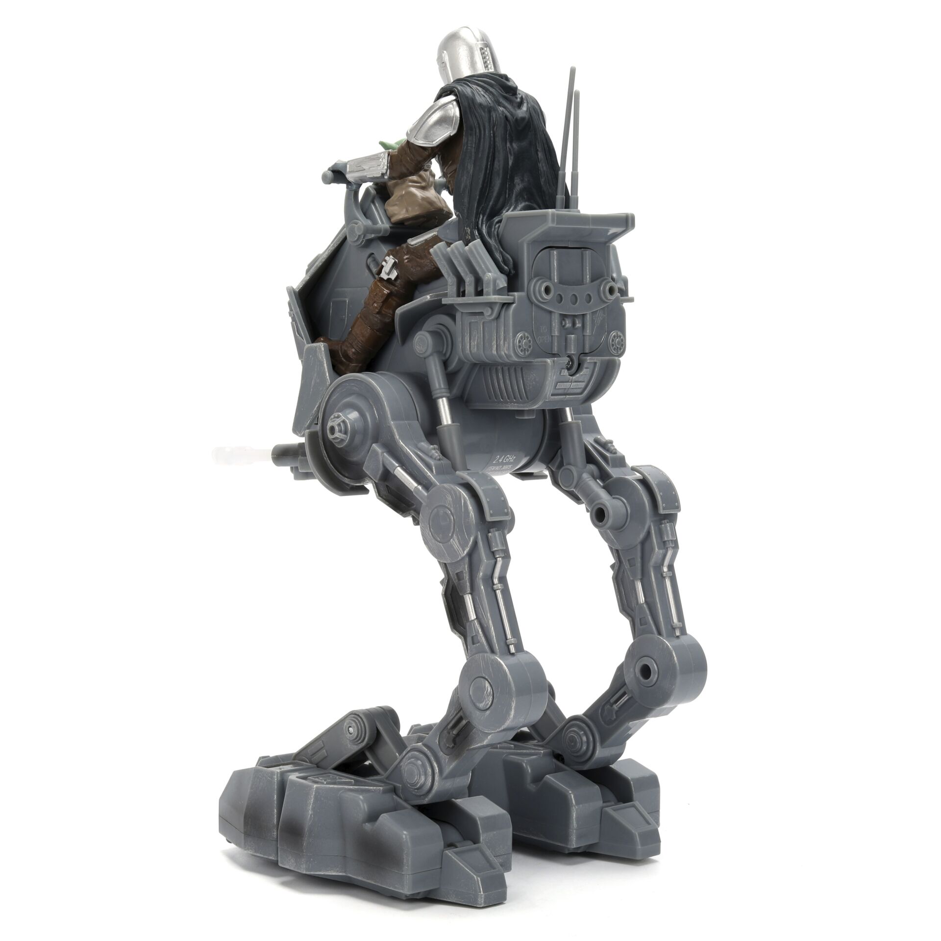 Aktionsfigur, laufender Droid, graue Figur, mechanische Silhouette, verstellbares Spielzeug