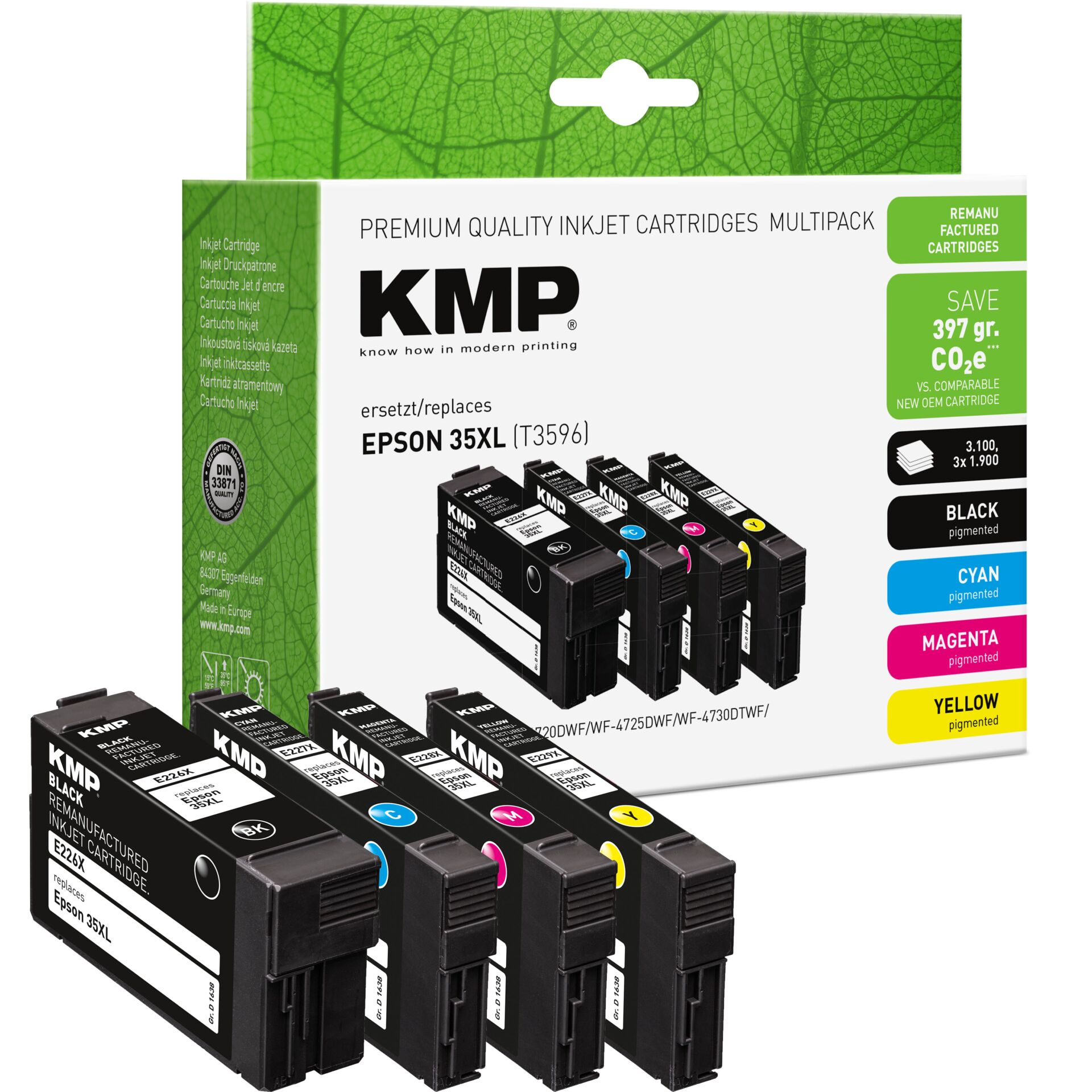 Adapter, Elektronik, QR Code, Tintenpatrone, Pigmentiert, Epson 35XL, KMP Ersatz, Multifunktionskartusche
