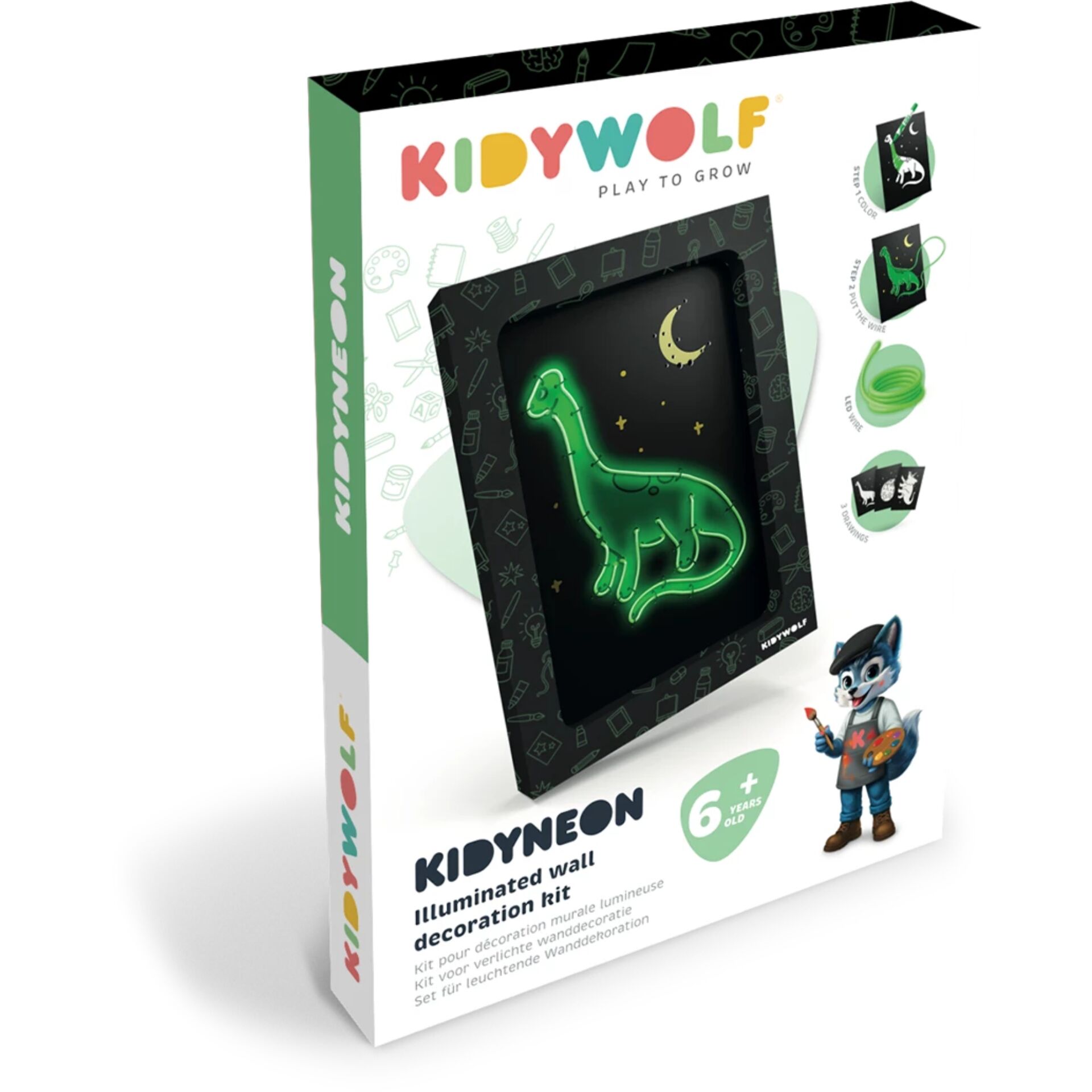 Kidywolf Leuchtendes Wandbild  3er-Set Dinos