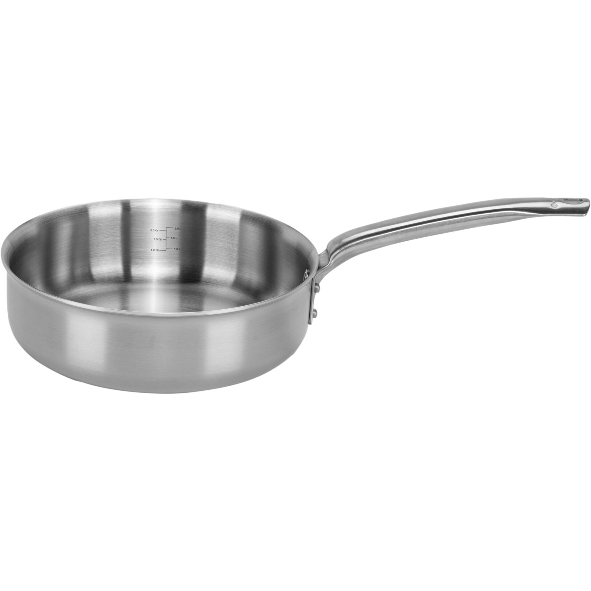 spülepfanne, edelstahl, tiefes brattpfanne, kochequipment, pfanne mit messskala