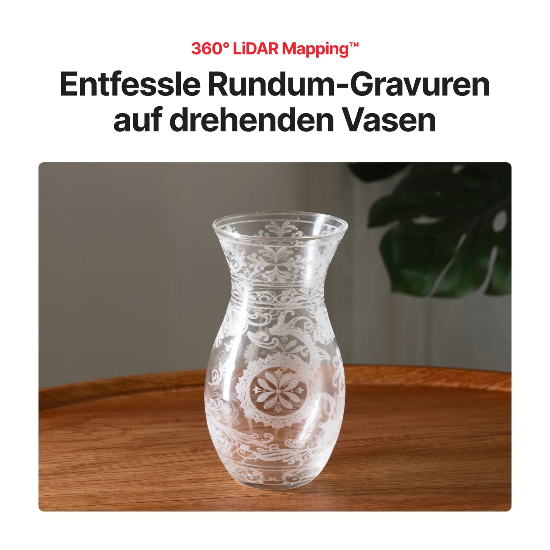 Vase, Glasvase, Gravur-Glas, Dekorvase, Transparente Vase
