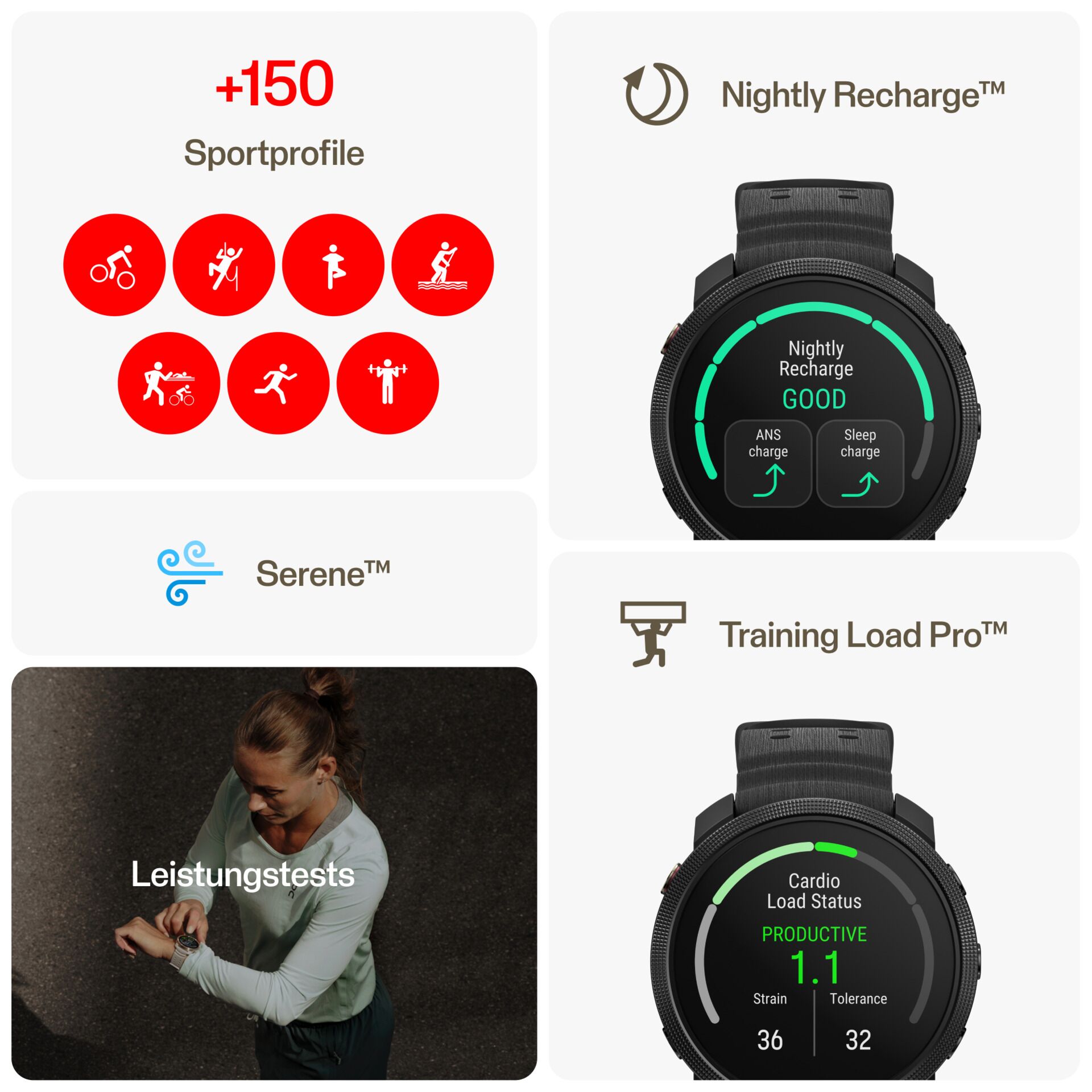Sportuhr, Fitness-Tracker, Schlaftracking, Cardio, Trainingsbelastung
