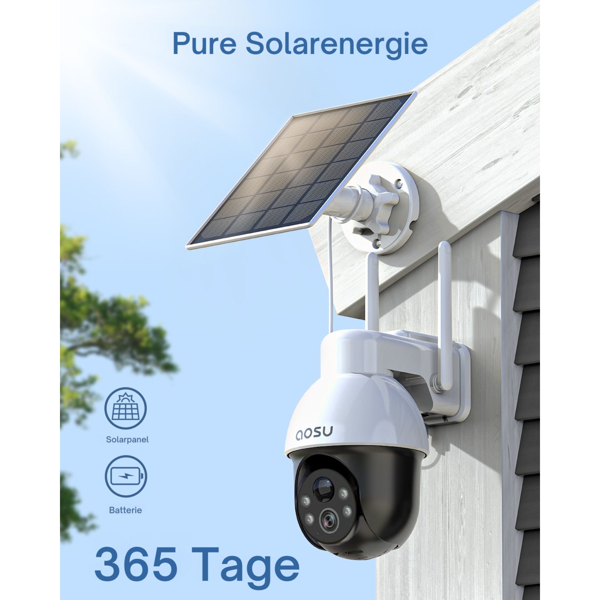 Solaranlage, Wlan-Überwachungskamera, Drahtlos, Außenkamera, Tagesaufnahme