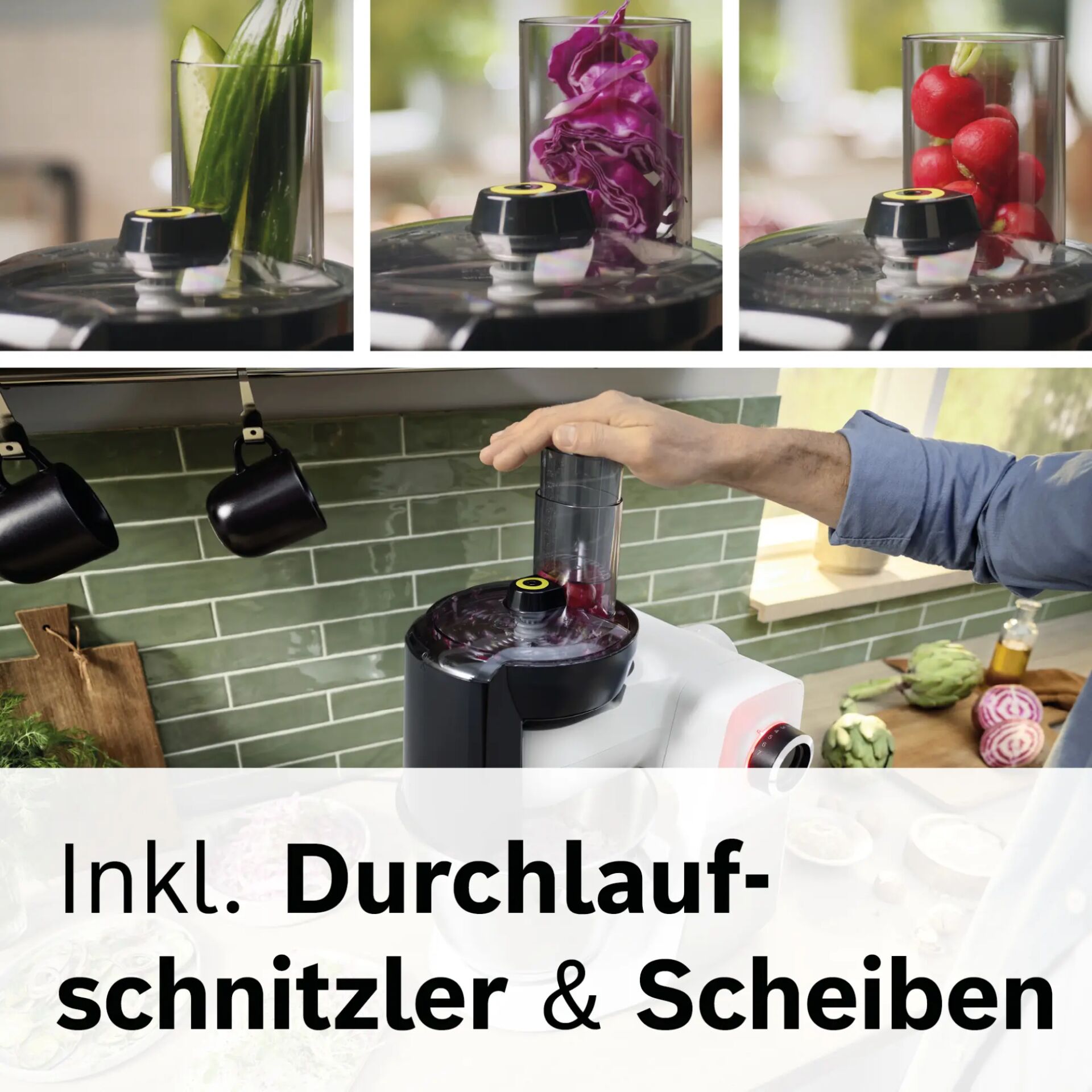 Entsafter, Durchlauf-Schnitzer, Juicer, Glasbehälter, Gemüsepresse