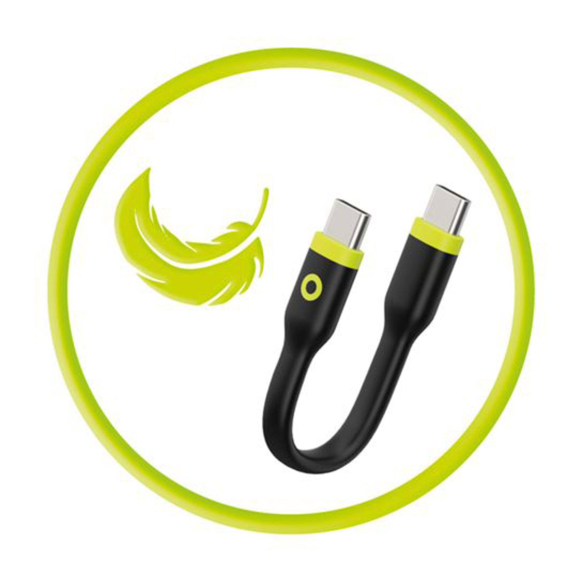 USB-C Kabel, Ladekabel, Flachkabel, Schwarz, Neon Gelb