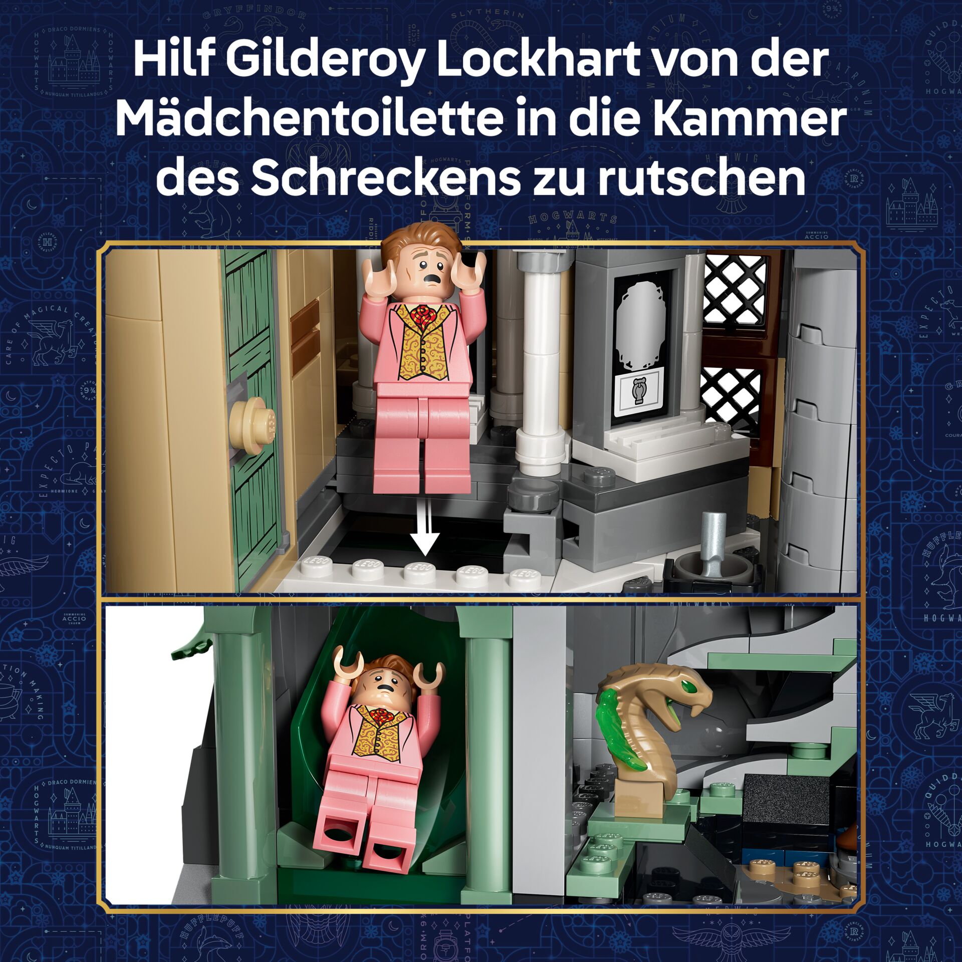 lego, minifigur, pinkes anzug, drache, burgen szene
