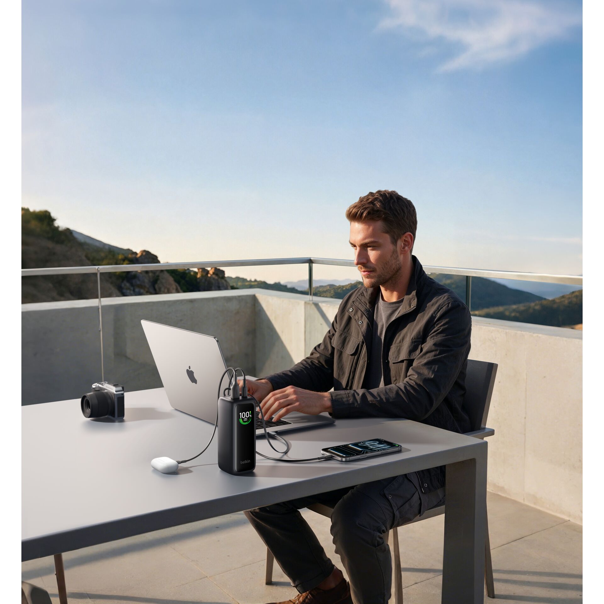 Laptop, Outdoor, Phone charging, Camera, Power bank