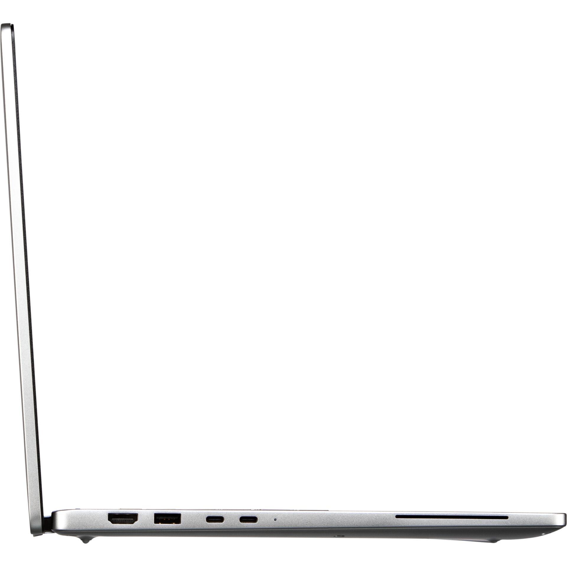 Laptop, Silberfarben, Metallgehäuse, USB-Anschlüsse, Seitliche Ansicht