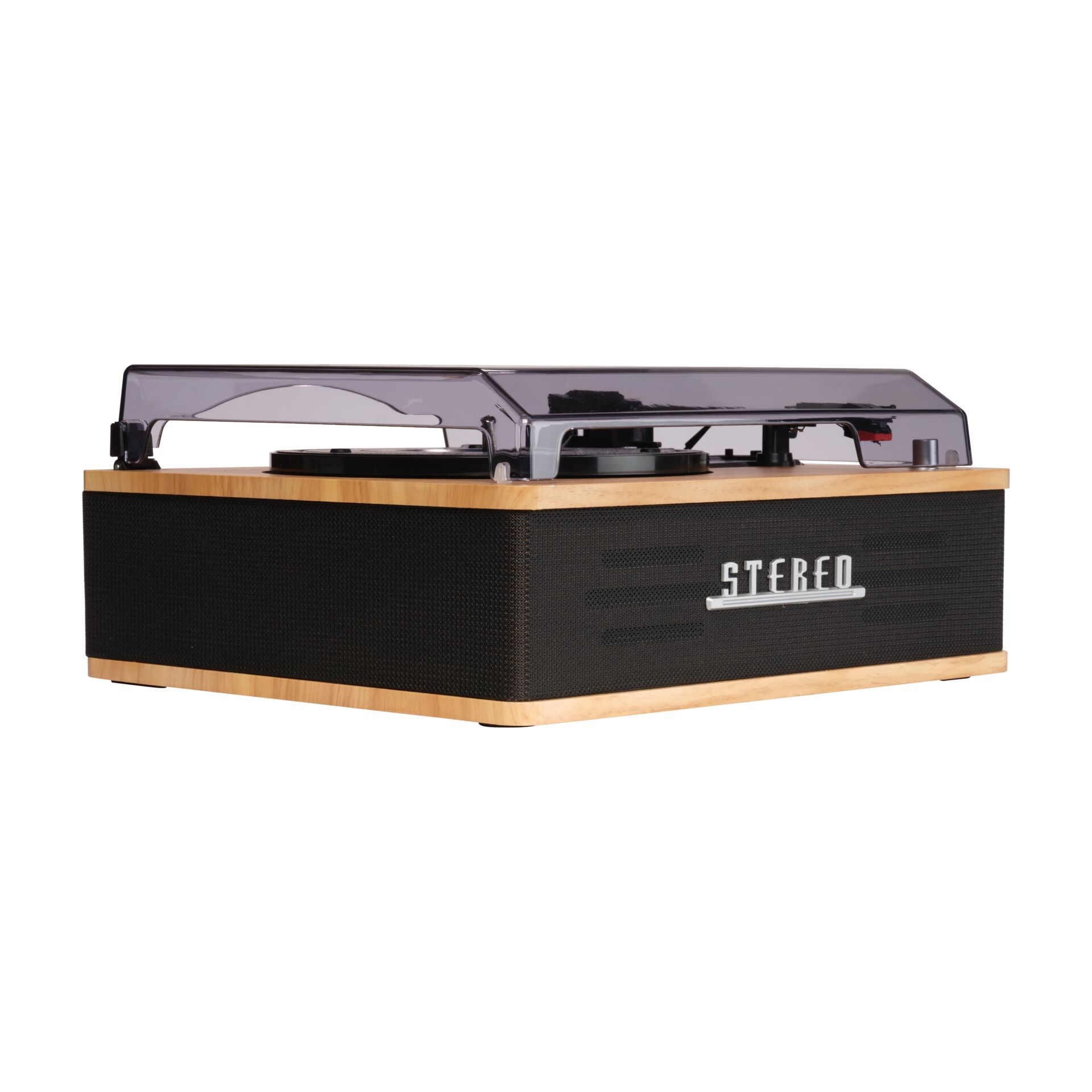 Plattenspieler, Turntable, Holz, Schwarz, Transparentabdeckung
