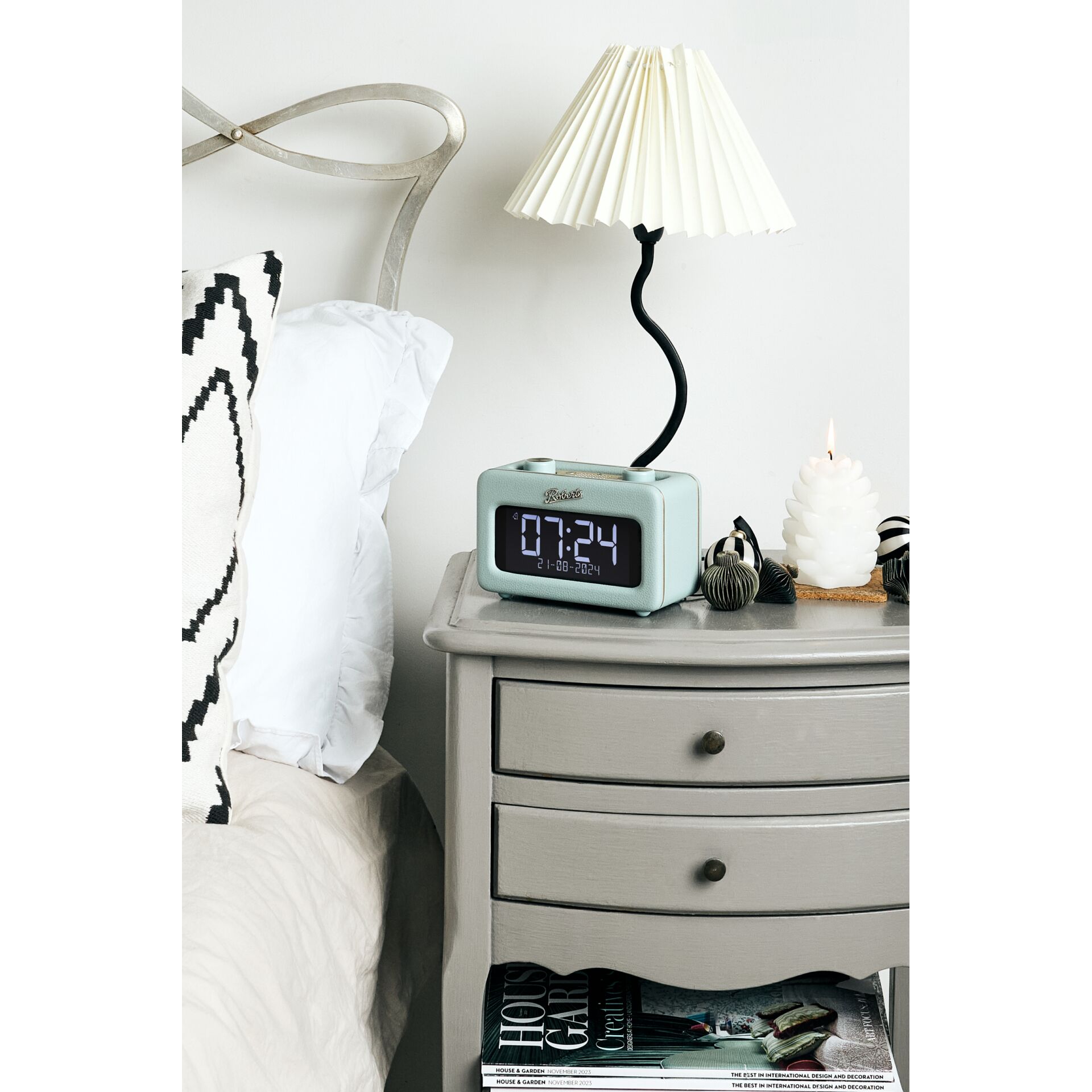 digital clock, Tischlampe, Nachttisch, grau Dekoration, Magazine Lagerung