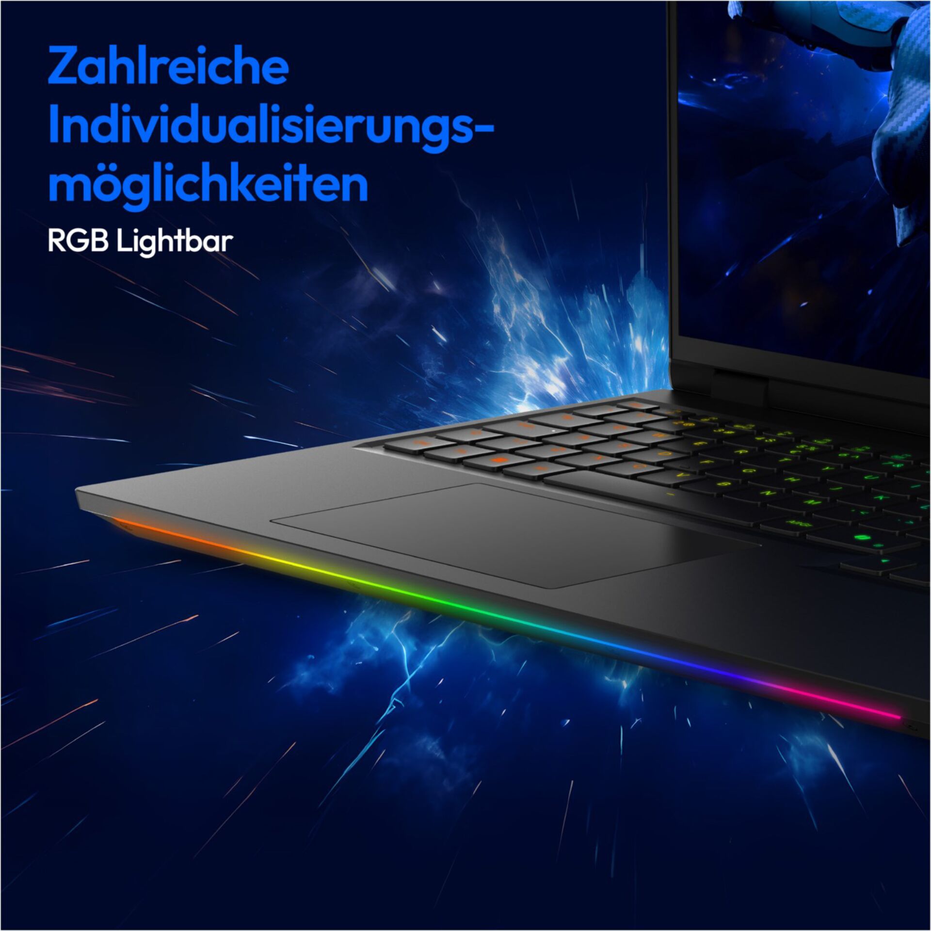 Gaming-Laptop, RGB-Lichtleiste, RGB-Tastatur, graues Gehäuse