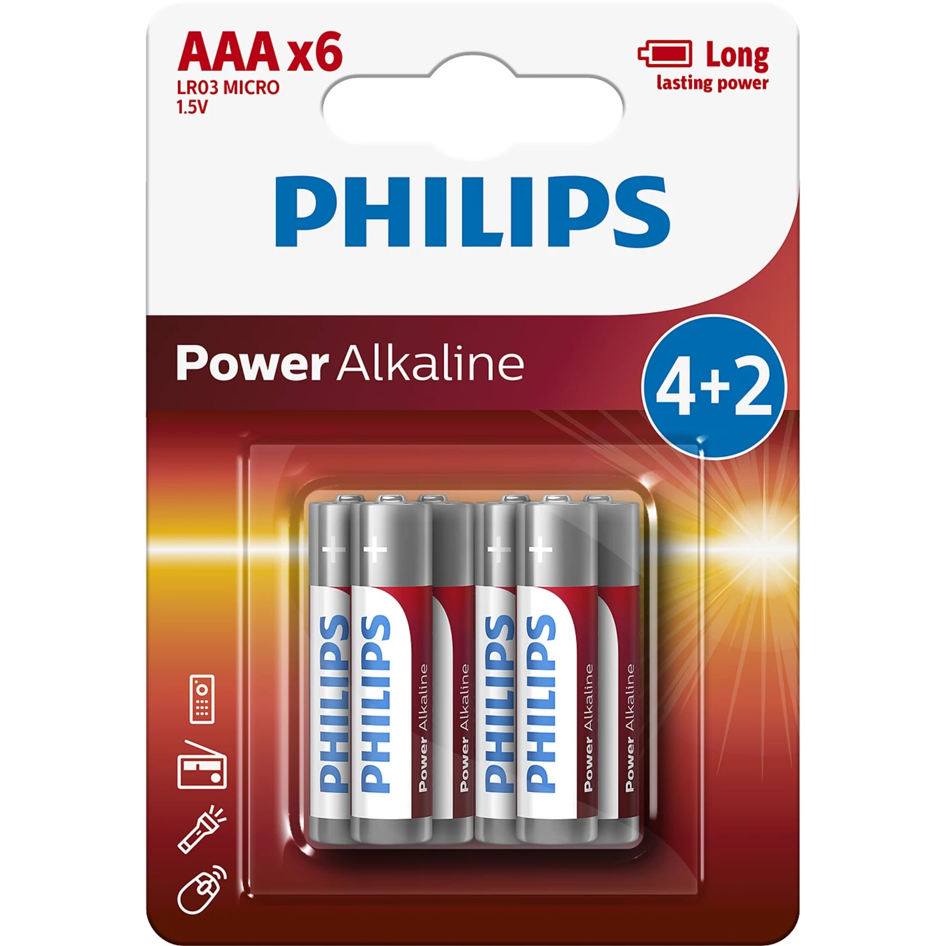 1x6 Philips Power Alkaline AAA  Batterie Vorteilspack
