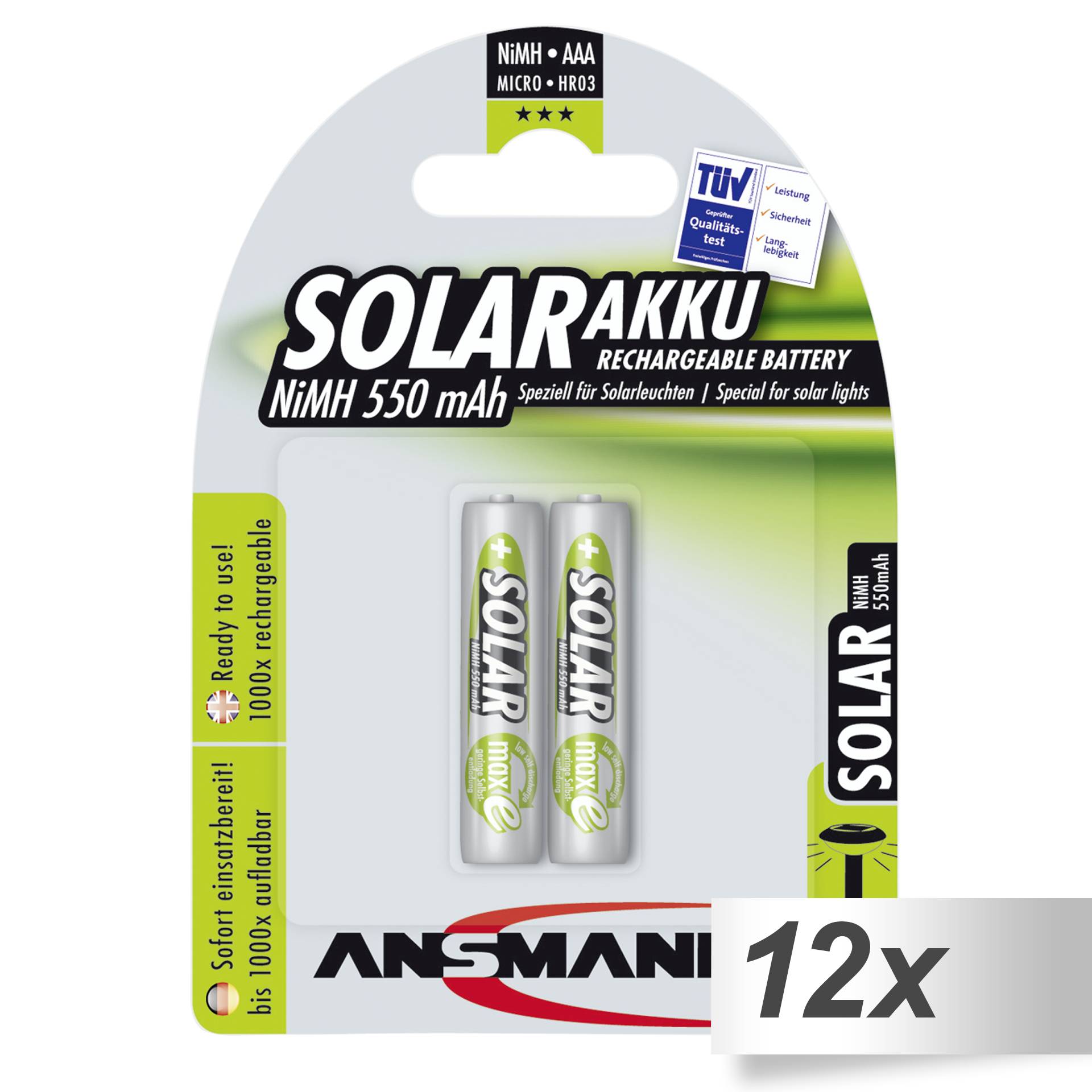 12x2 Ansmann maxE NiMH Akku  Micro AAA 550 mAh SOLAR