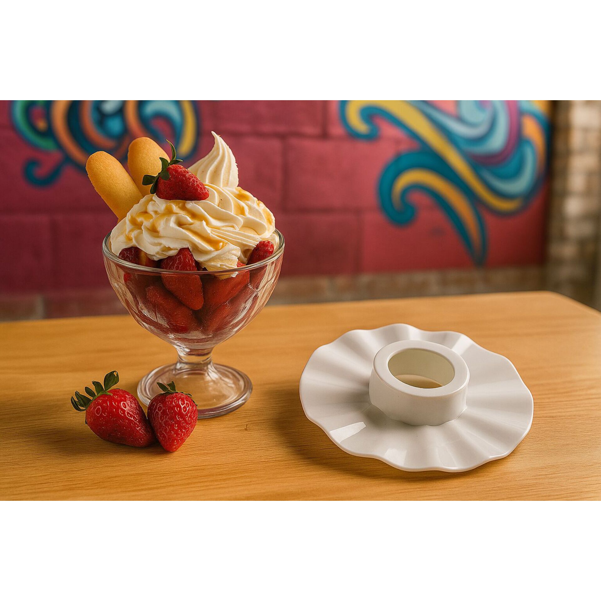 Erdbeer-Dessert, Eisbecher, Waldbeeren, Sahne, Eiscreme