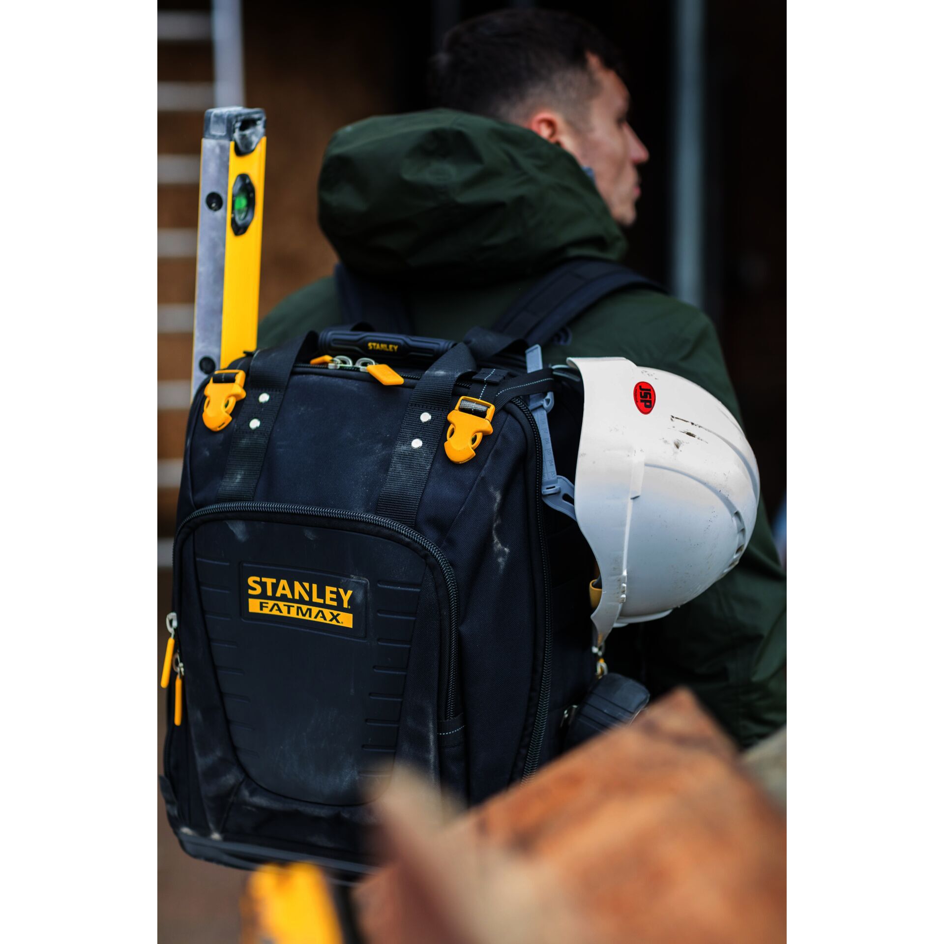 Rucksack, Werkzeugtasche, Baustelle, Helm, Schutzausrüstung