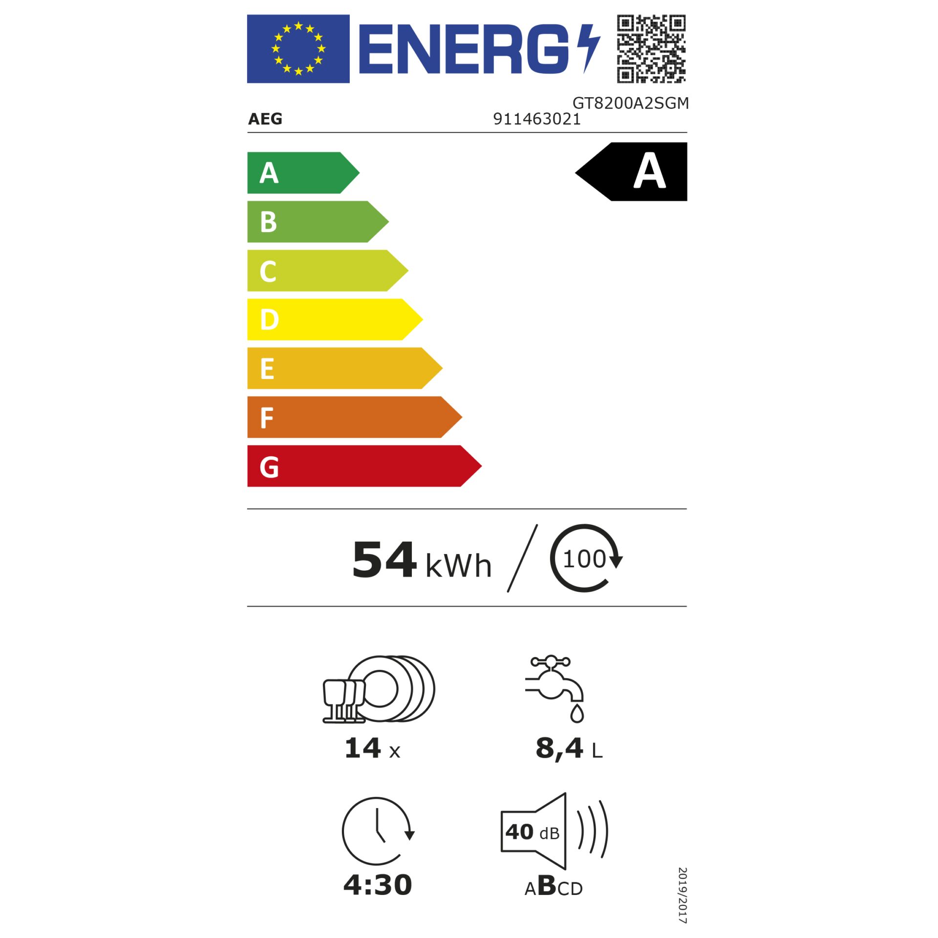 AEG GT8200A2SGM  Spüler teilintegriert 60cm – Energieeffizienzklasse A