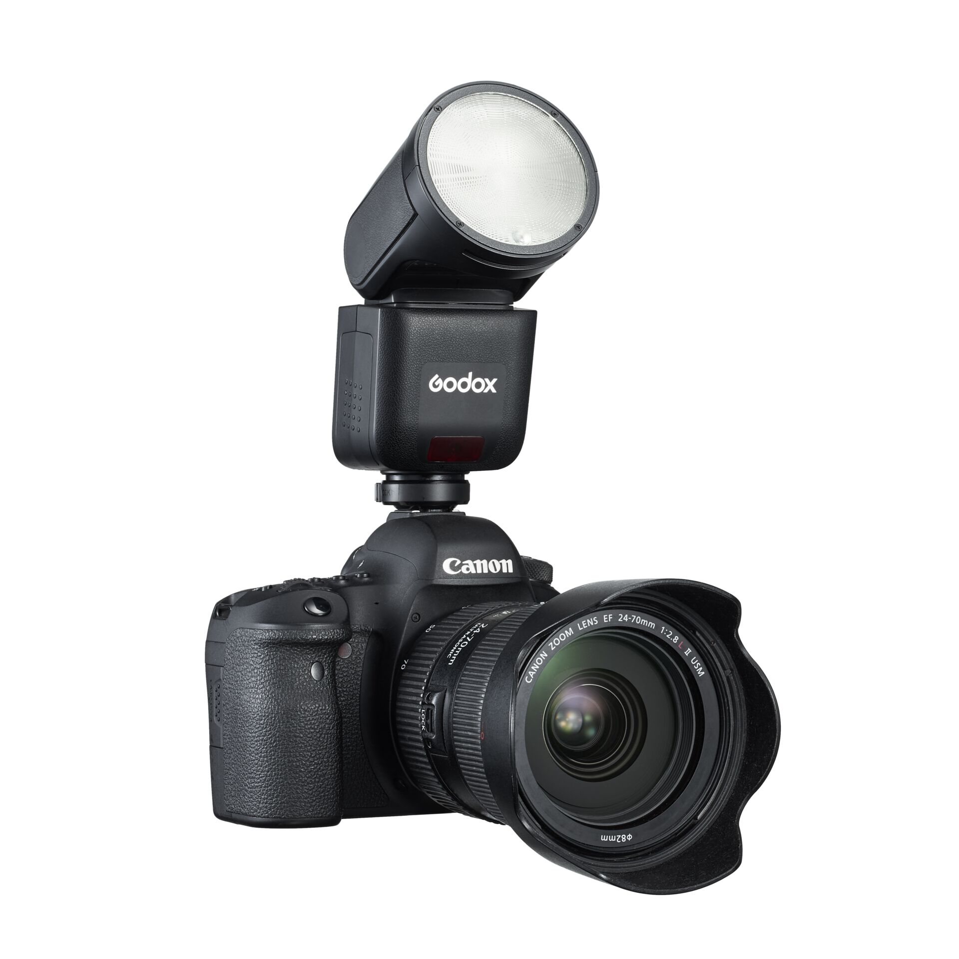 DSLR, Canon-Kamera, Externer Blitz, Zoom-Objektiv, 24-70mm