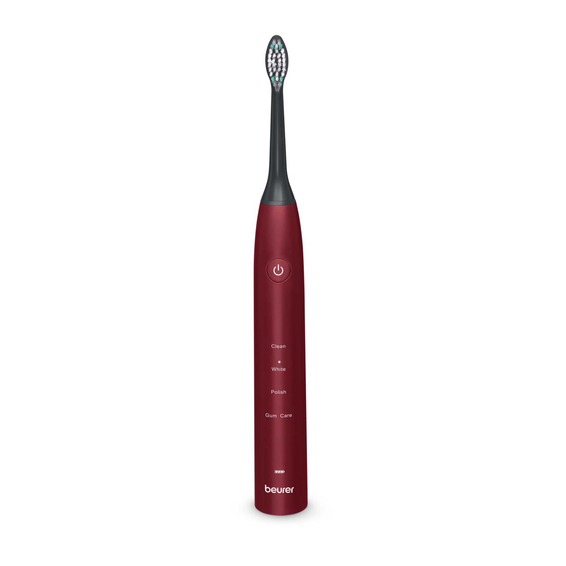 Elektrische Zahnbürste, Schwarzrot, Roter Griff, Schallzahnbürste, Weißgrünborsten