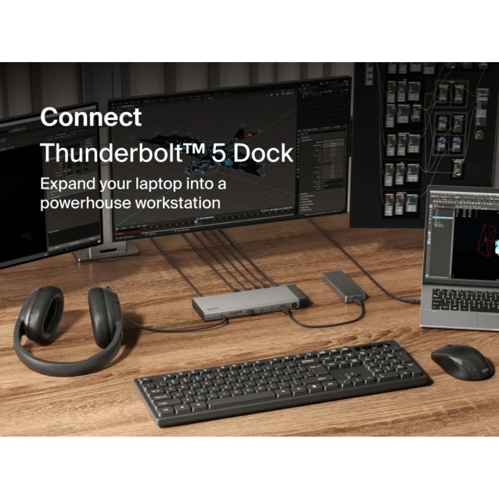 Kopfhörer, Tastatur, Maus, Dock, Laptop-Setup