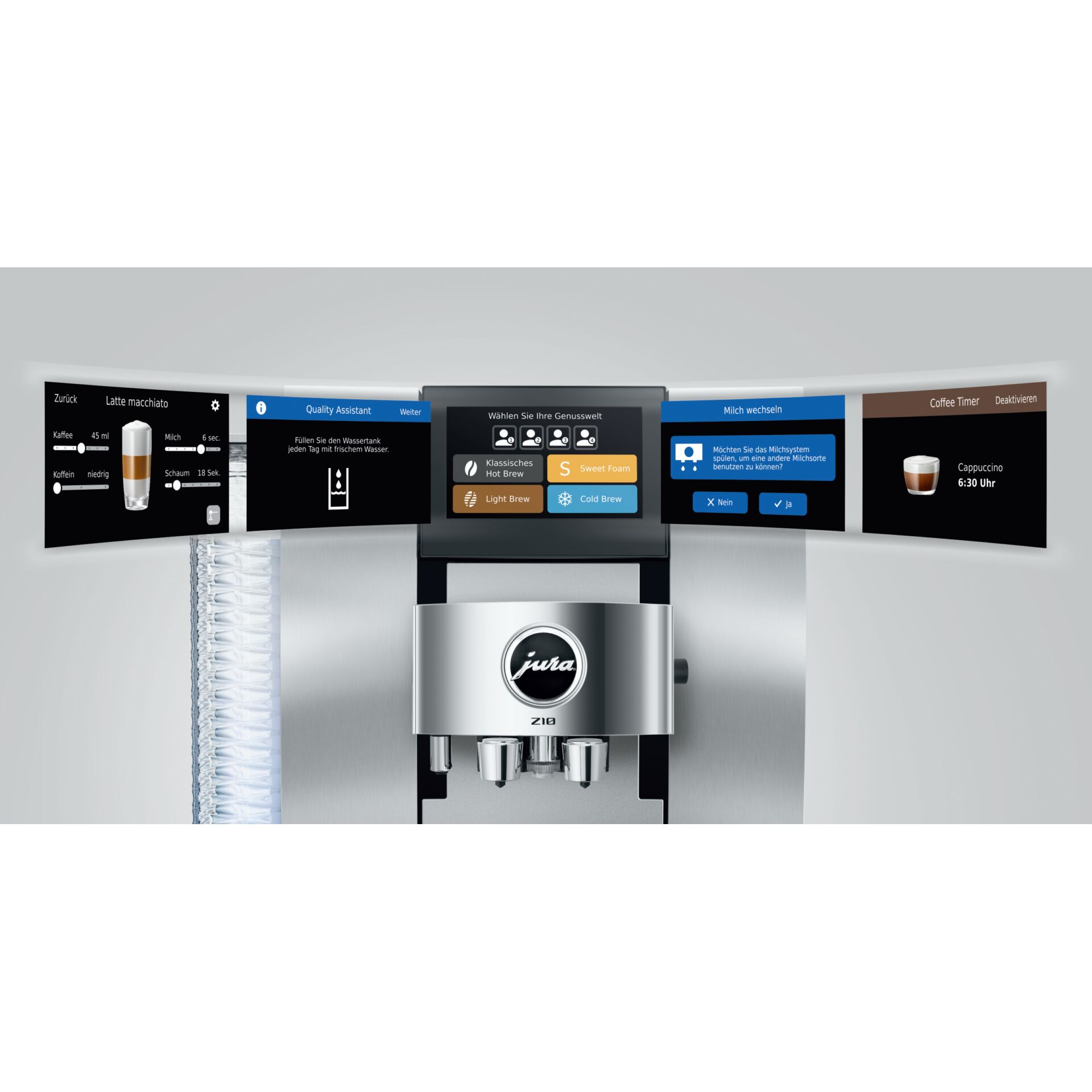 Espressomaschine, Kaffeemaschine, Kaffeezubereitung, Touchscreen, Schwarz-Silber