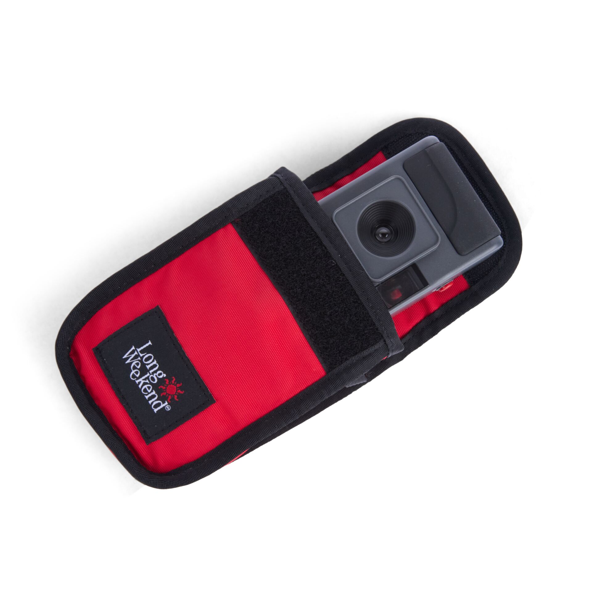 Fahrradkamera, Action-Kamera, Kameradetail, Gehäuse, rote Tasche