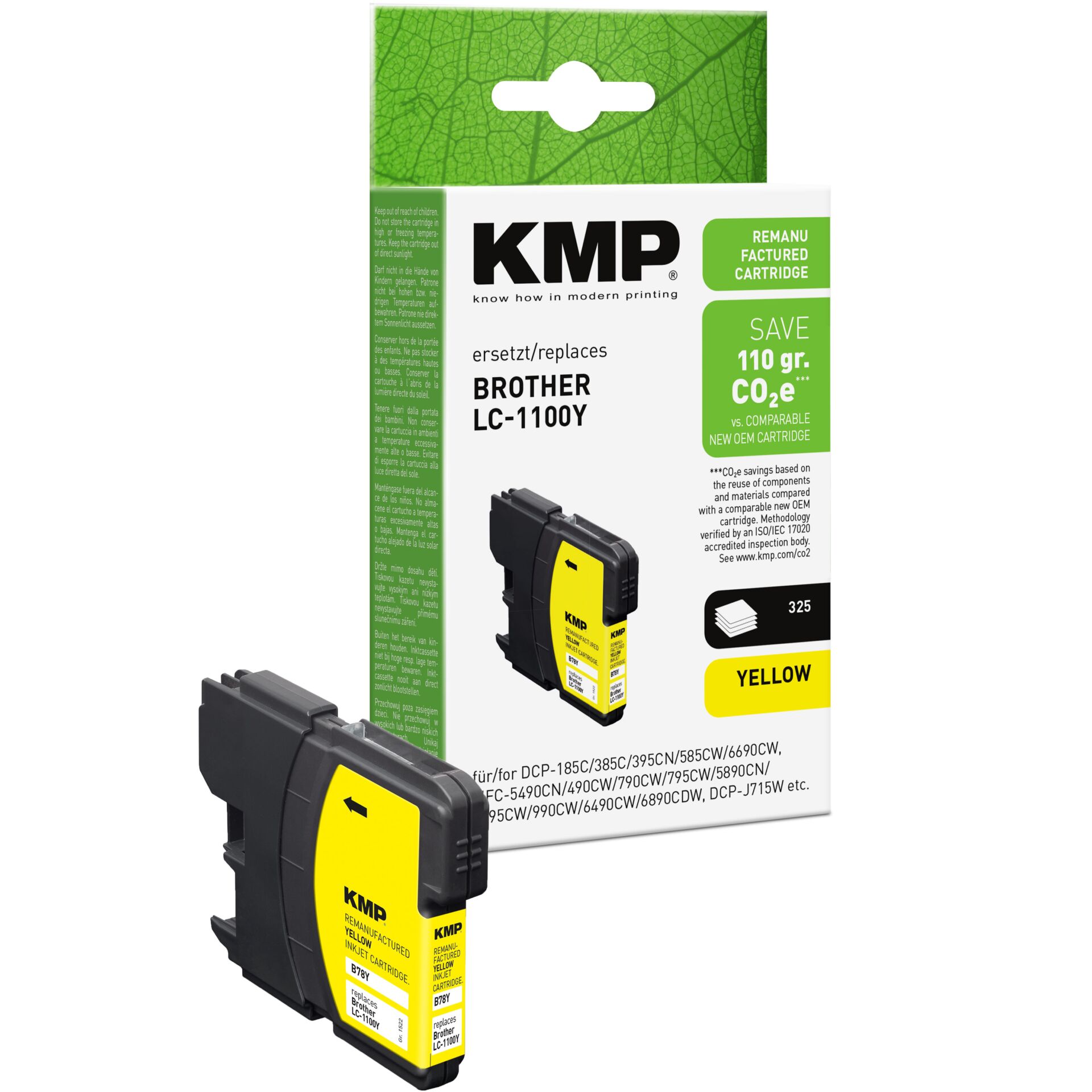 Adapter, Elektronik, QR Code, Tintenpatrone, KMP Tintenpatrone, LC-1100Y, Yellow, Nachfüllkartusche