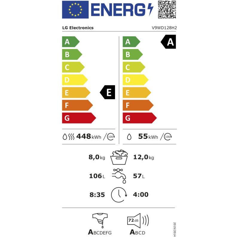 LG V9WD128H2  12/8kg – Energieeffizienzklasse E