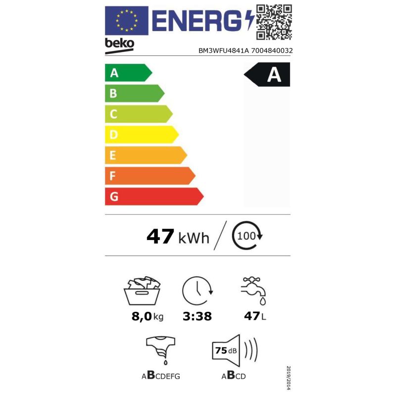 Beko BM3WFU4841A  8 kg, Bluetooth – Energieeffizienzklasse A
