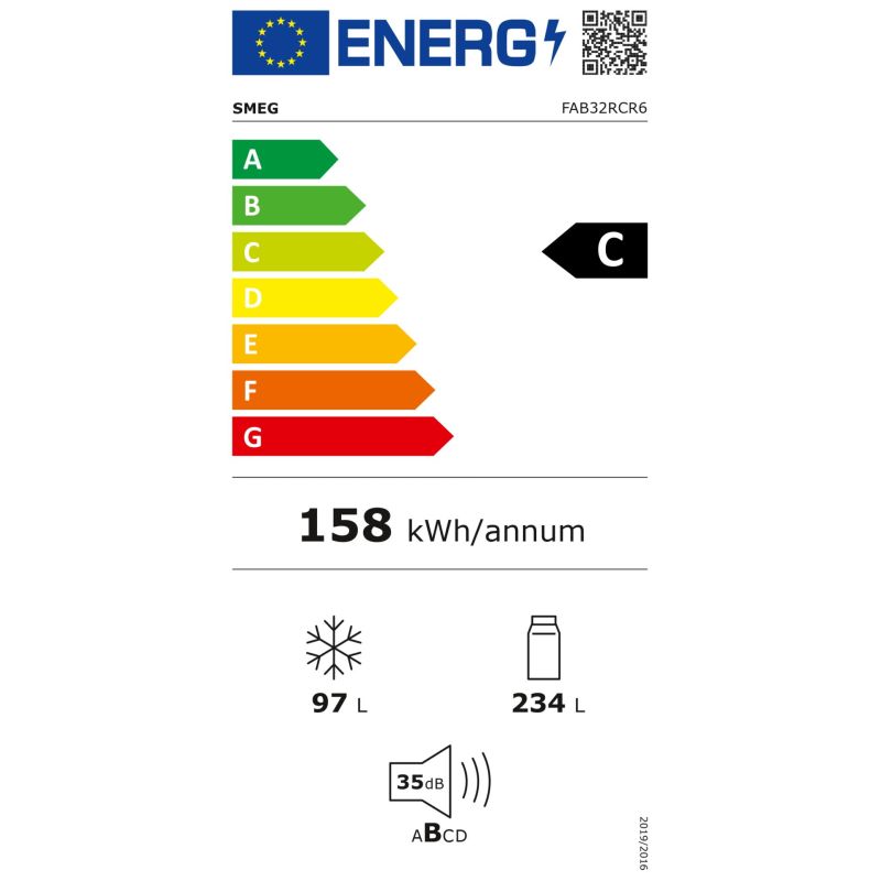SMEG FAB32RCR6                    Stand-Kühlgerät – Energieeffizienzklasse C