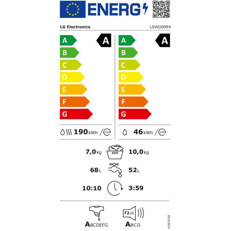 LG LSWD099X  10/7kg – Energieeffizienzklasse A