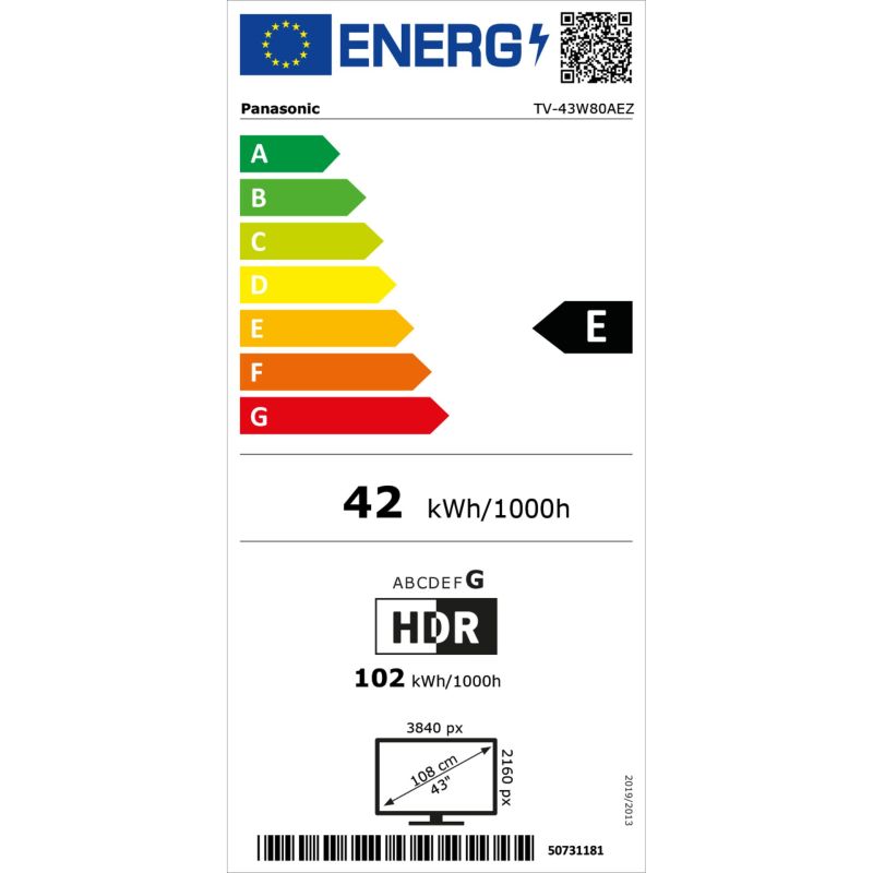 Panasonic TV-43W80AEZ  schwarz – Energieeffizienzklasse E