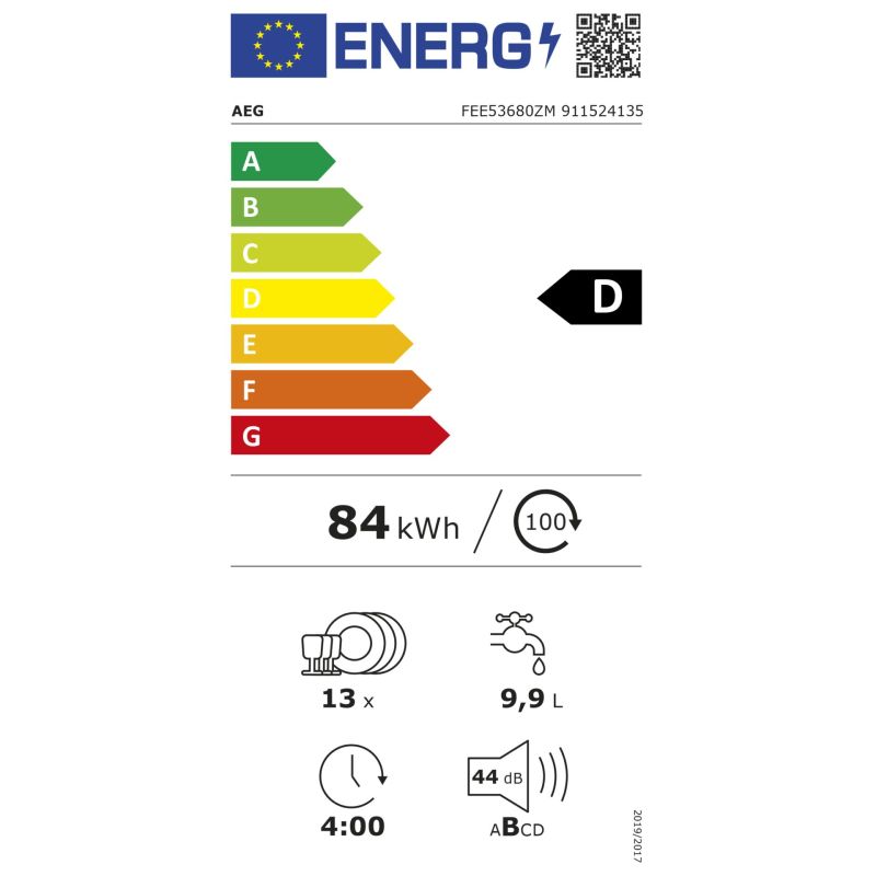 AEG FEE53680ZM  Spüler teilintegriert 60cm – Energieeffizienzklasse D