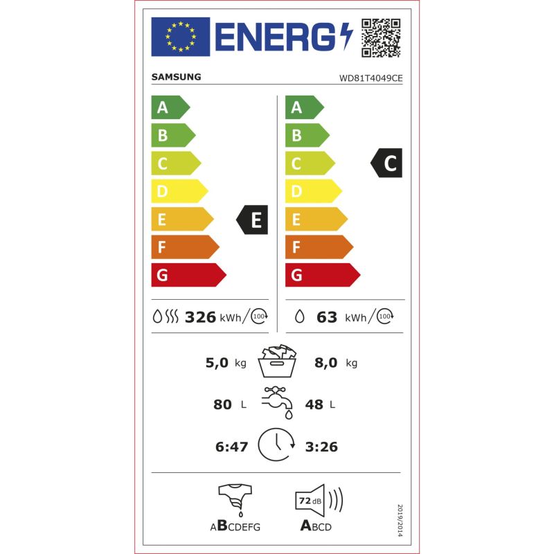 Samsung WD81T4049CE/EG  Waschtrockner – Energieeffizienzklasse E